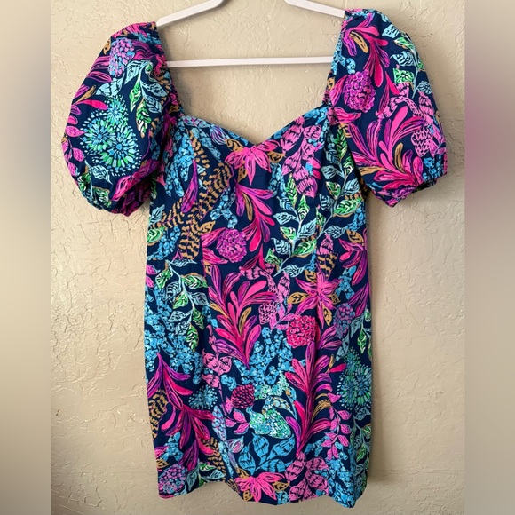 Lilly Pulitzer Dress Morena Short Sleeve Romper Aegean Navy Calypso Coast Sz 10 - Picture 2 of 14